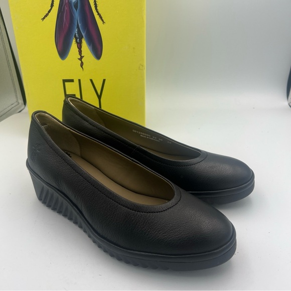 Fly London LENY258FLY-000 Womens Black Leather Slip On Wedge Size EU38 NEW w/Box - Picture 5 of 16